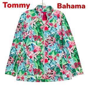 Tommy Bahama Full Zip Jacket Size M Tropical Floral Cotton Pockets Casual Beach